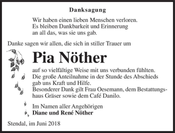 Traueranzeige von Pia Nöther  von Magdeburger Volksstimme