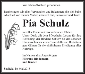 Traueranzeige von Pia Schulz  von Magdeburger Volksstimme