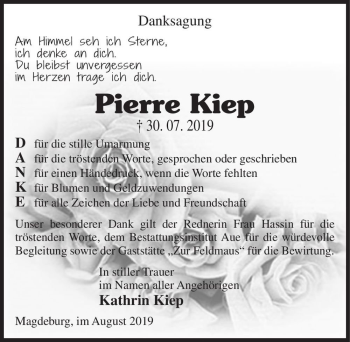 Traueranzeige von Pierre Kiep  von Magdeburger Volksstimme