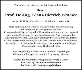 Traueranzeige von Prof. Dr.-Ing. Klaus-Dietrich Kramer  von Magdeburger Volksstimme