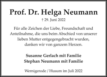 Traueranzeige von Prof. Dr. Helga Neumann  von Magdeburger Volksstimme