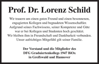 Traueranzeige von Prof. Dr. Lorenz Schild  von Magdeburger Volksstimme