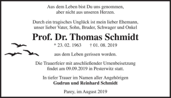 Traueranzeige von Prof. Dr. Thomas Schmidt  von Magdeburger Volksstimme