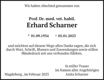 Traueranzeige von Prof. Dr. med. Erhard Scharner  von Magdeburger Volksstimme