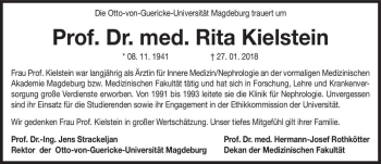 Traueranzeige von Prof. Dr. med. Rita Kielstein  von Magdeburger Volksstimme