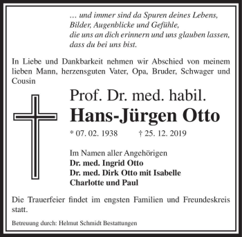 Traueranzeige von Prof. Dr. med. habil. Hans-Jürgen Otto  von Magdeburger Volksstimme