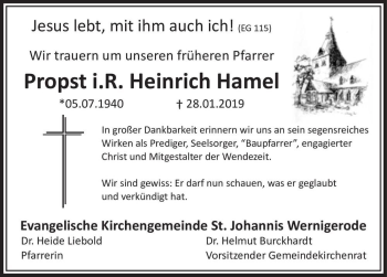 Traueranzeige von Propst i.R. Heinrich Hamel  von Magdeburger Volksstimme