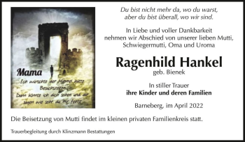 Traueranzeige von Ragenhild Hankel Mama (geb. Bienek)  von Magdeburger Volksstimme