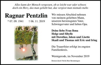 Traueranzeige von Ragnar Pentzlin  von Magdeburger Volksstimme