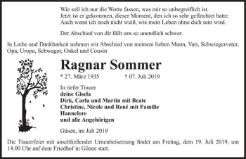 Traueranzeige von Ragnar Sommer  von Magdeburger Volksstimme
