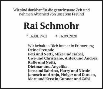 Traueranzeige von Rai Schmohr  von Magdeburger Volksstimme