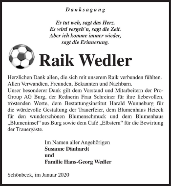 Traueranzeige von Raik Wedler  von Magdeburger Volksstimme