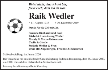 Traueranzeige von Raik Wedler  von Magdeburger Volksstimme