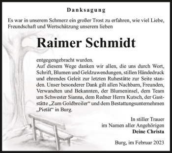 Traueranzeige von Raimer Schmidt  von Magdeburger Volksstimme
