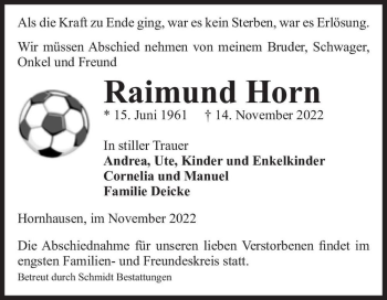 Traueranzeige von Raimund Horn  von Magdeburger Volksstimme