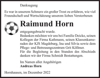 Traueranzeige von Raimund Horn  von Magdeburger Volksstimme