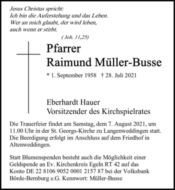 Traueranzeige von Raimund Müller-Busse  von Magdeburger Volksstimme