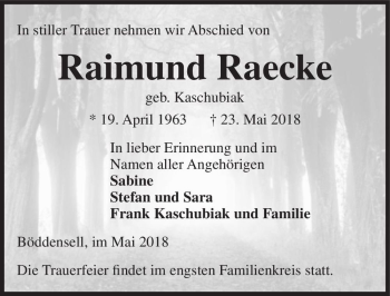 Traueranzeige von Raimund Raecke (geb. Kaschubiak)  von Magdeburger Volksstimme