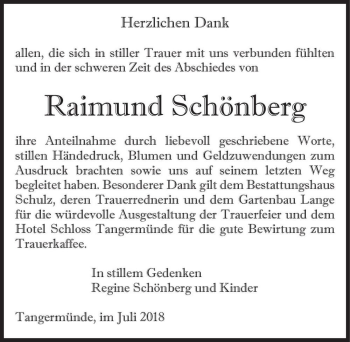 Traueranzeige von Raimund Schönberg  von Magdeburger Volksstimme