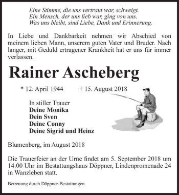 Traueranzeige von Rainer Ascheberg  von Magdeburger Volksstimme