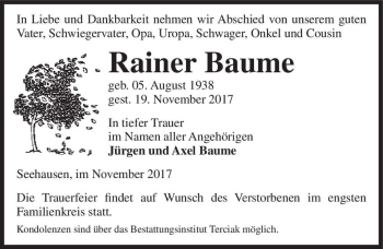 Traueranzeige von Rainer Baume  von Magdeburger Volksstimme