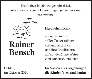 Traueranzeige von Rainer Bensch  von Magdeburger Volksstimme