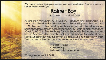 Traueranzeige von Rainer Boy  von Magdeburger Volksstimme