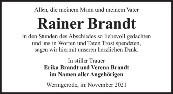 Traueranzeige von Rainer Brandt  von Magdeburger Volksstimme