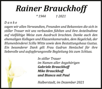 Traueranzeige von Rainer Brauckhoff  von Magdeburger Volksstimme