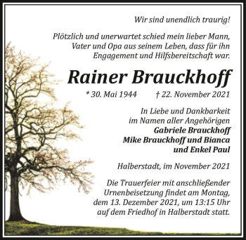 Traueranzeige von Rainer Brauckhoff  von Magdeburger Volksstimme