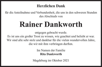 Traueranzeige von Rainer Dankworth  von Magdeburger Volksstimme
