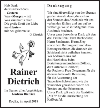 Traueranzeige von Rainer Dietrich  von Magdeburger Volksstimme