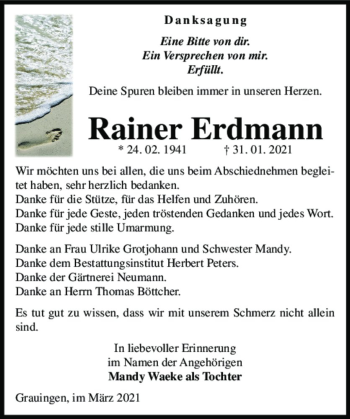 Traueranzeige von Rainer Erdmann  von Magdeburger Volksstimme
