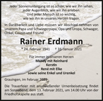 Traueranzeige von Rainer Erdmann  von Magdeburger Volksstimme