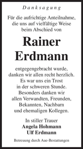 Traueranzeige von Rainer Erdmann  von Magdeburger Volksstimme