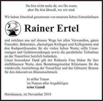Traueranzeige von Rainer Ertel  von Magdeburger Volksstimme