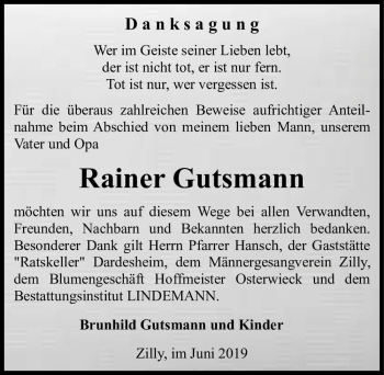 Traueranzeige von Rainer Gutsmann  von Magdeburger Volksstimme