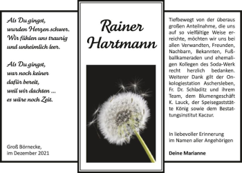 Traueranzeige von Rainer Hartmann  von Magdeburger Volksstimme