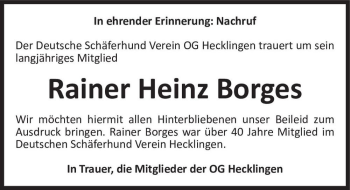 Traueranzeige von Rainer Heinz Borges  von Magdeburger Volksstimme