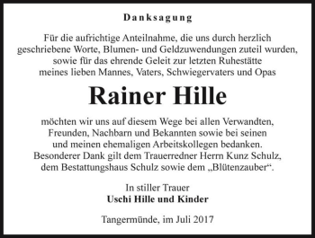 Traueranzeige von Rainer Hille  von Magdeburger Volksstimme