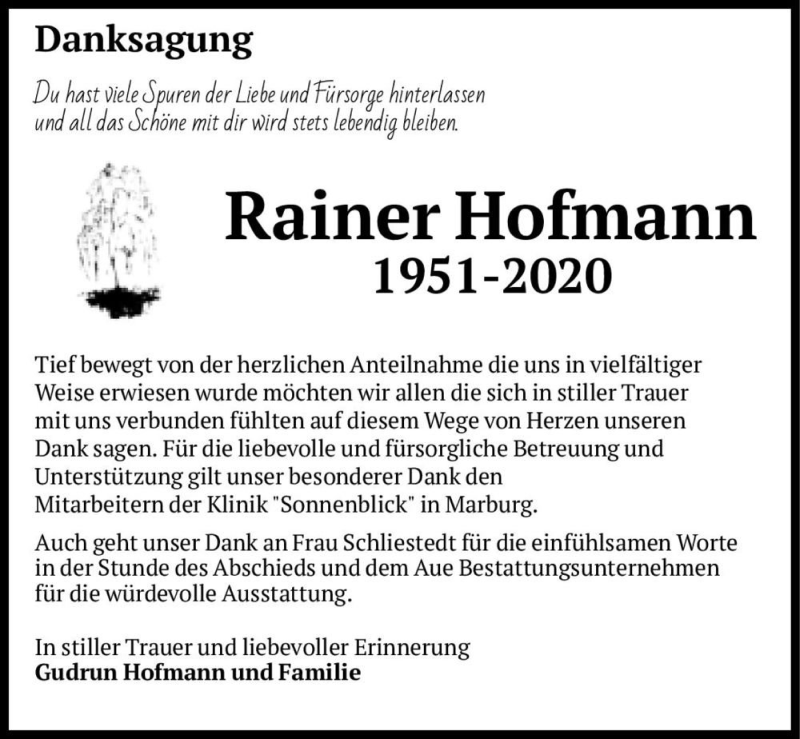  Traueranzeige für Rainer Hofmann  vom 12.09.2020 aus Magdeburger Volksstimme