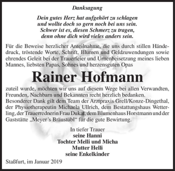 Traueranzeige von Rainer Hofmann  von Magdeburger Volksstimme