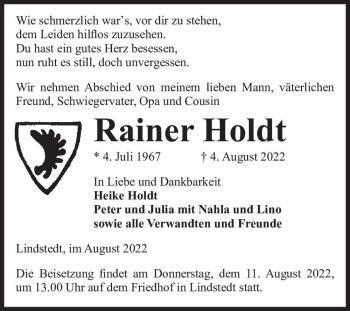Traueranzeige von Rainer Holdt  von Magdeburger Volksstimme