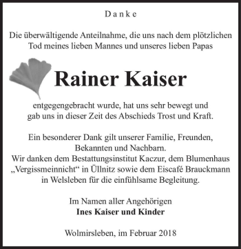 Traueranzeige von Rainer Kaiser  von Magdeburger Volksstimme