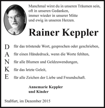 Traueranzeige von Rainer Keppler  von Magdeburger Volksstimme