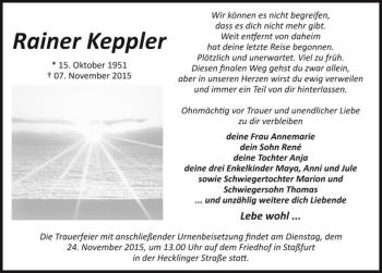 Traueranzeige von Rainer Keppler  von Magdeburger Volksstimme