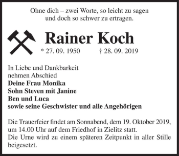 Traueranzeige von Rainer Koch  von Magdeburger Volksstimme