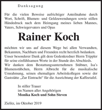 Traueranzeige von Rainer Koch  von Magdeburger Volksstimme