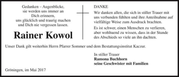 Traueranzeige von Rainer Kowol  von Magdeburger Volksstimme
