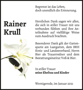 Traueranzeige von Rainer Krull  von Magdeburger Volksstimme